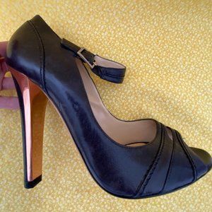 Jimmy Choo Knee Hi Heel Peep Toe Mary Jane Pumps